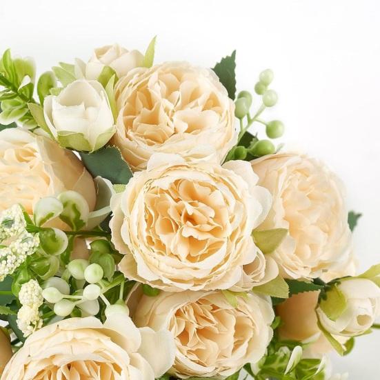 Букет из 5 искусственных пионов с бутонами, реалистичный цветок пиона из искусственного шелка со стеблем для свадьбы, свадебный букет, цветочная композиция, украшение стола