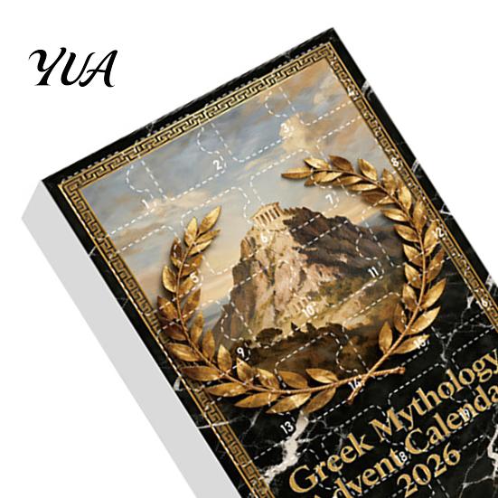 Christmas Decorative Collectibles Greek Myth Advent Calendar, 24Pcs Acrylic 2D Ornament Set with Vintage Creative Seasonal Countdown Gold Tone,