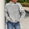 Women's Gray High Neck Sweater with Shoulder and Sleeve Pattern