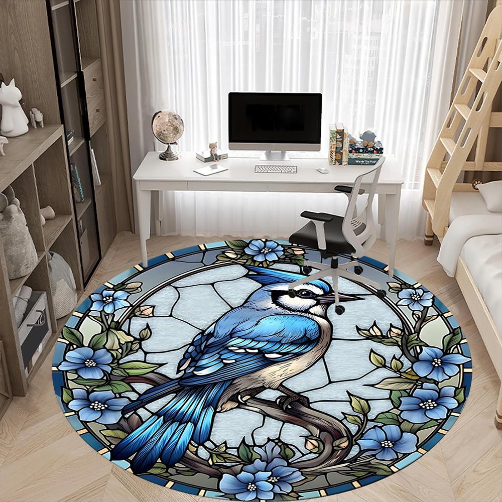 1pc Stained Glass Bird Office Round Area Rug, Under Office Chairs Bedroom Living Room Home Decor, Room Deco