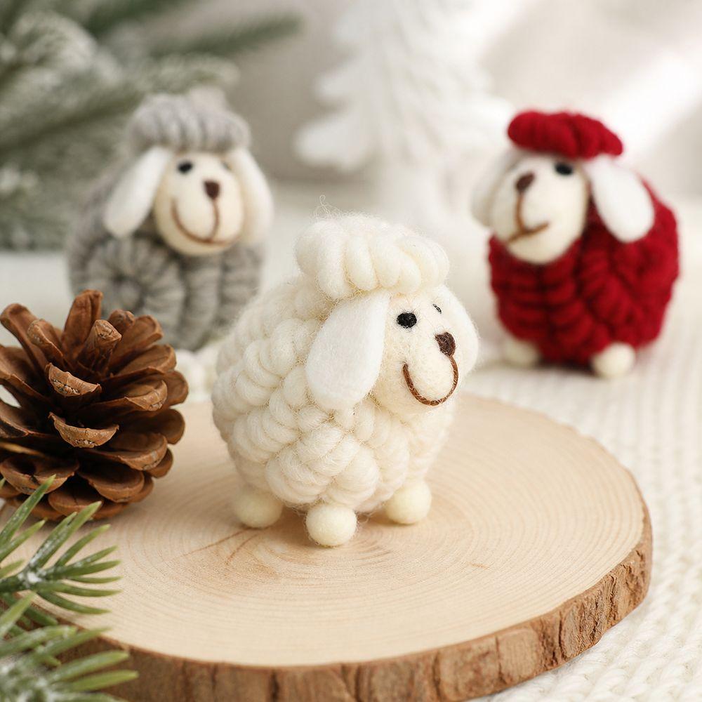 Wool Felt Christmas Sheep Figurine Soft Cartoon Sheep Doll New Mini Sheep Statue  Home Decor