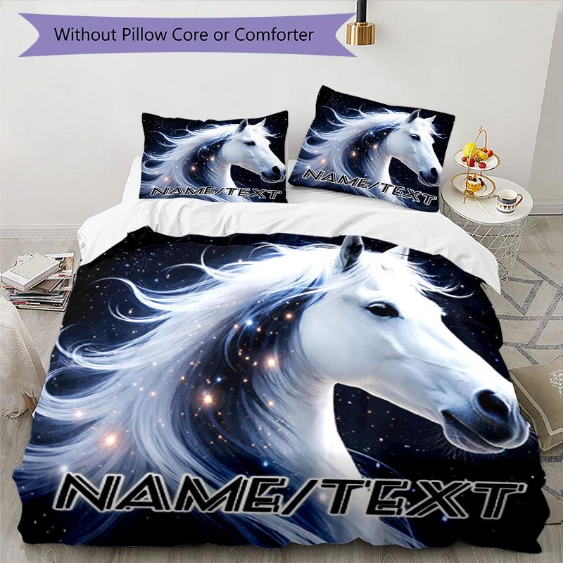 3PC Custom Name Celestial Horse Dreams Bedding Set Printed Bedding Set Duvet Cover Closure Includes 1 Duvet Cover & 19 Pillowcases for Bedroom