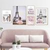 Flowers Tower Girl Wall Art Canvas Fashion Poster Pink City Landscape Print Painting Nordic Decoration Picture Living Room Decor