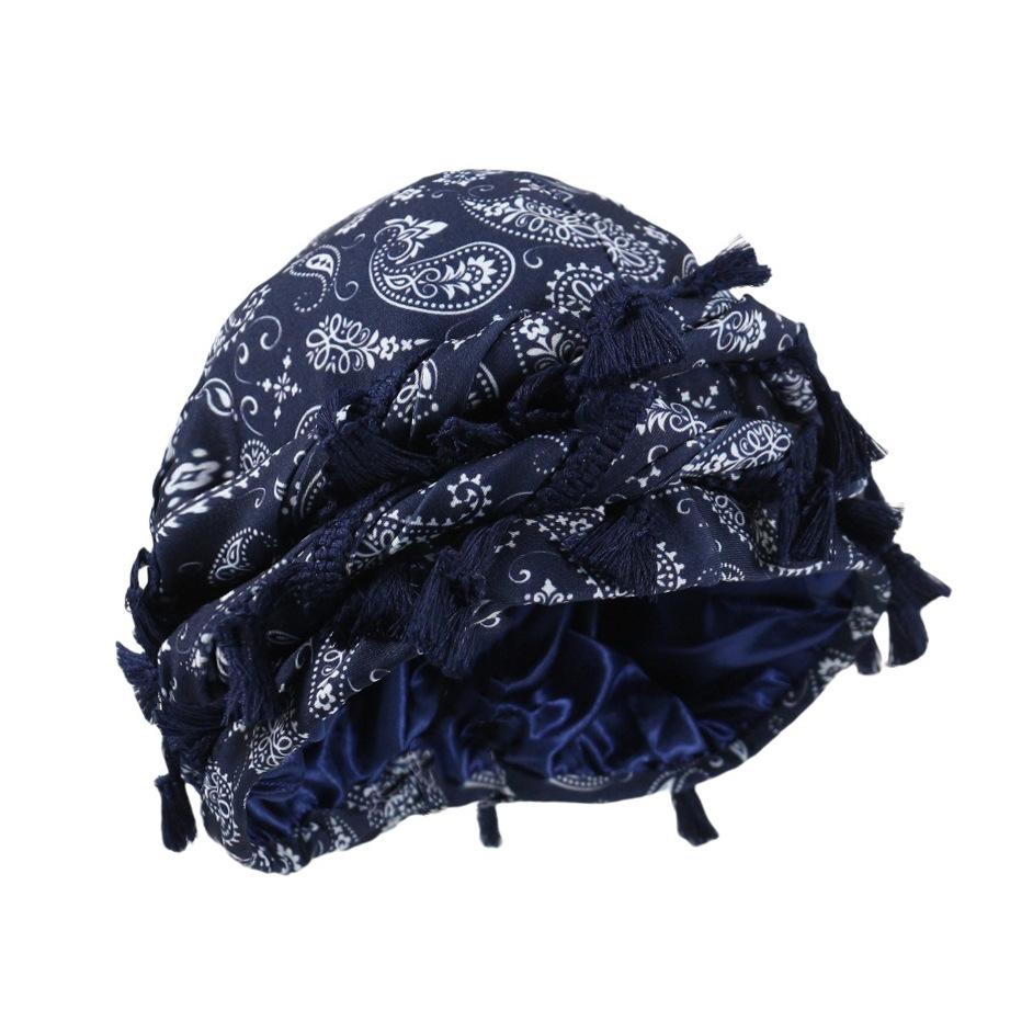 Tassel Durag Satin Lined Skull Cap, Soft Cotton Pirate Head Wrap, Adjustable Fringe Tassel Bandana, Hip Hop Hair Protection Bonnet for Men Women