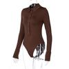 Solid Zipper Bodycon Bodysuits Women Sexy Lapel Autumn Long Sleeve Fashion Slim Basic Body Winter Gray Outfits Lady