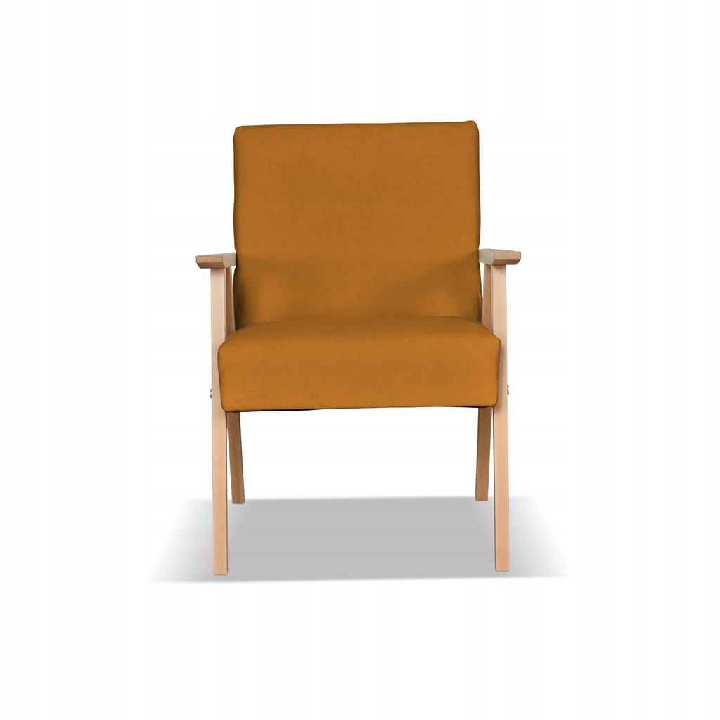 Fotel w stylu PRL retro vintage SOLER Family Meble musztardowy welur Hunter