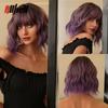 Synthetic Bob Hair Wig with Bangs Ombre Platinum Blonde Cosplay Wigs for Women Short Heat Resistant Female Daily Lolita Wavy Wig
