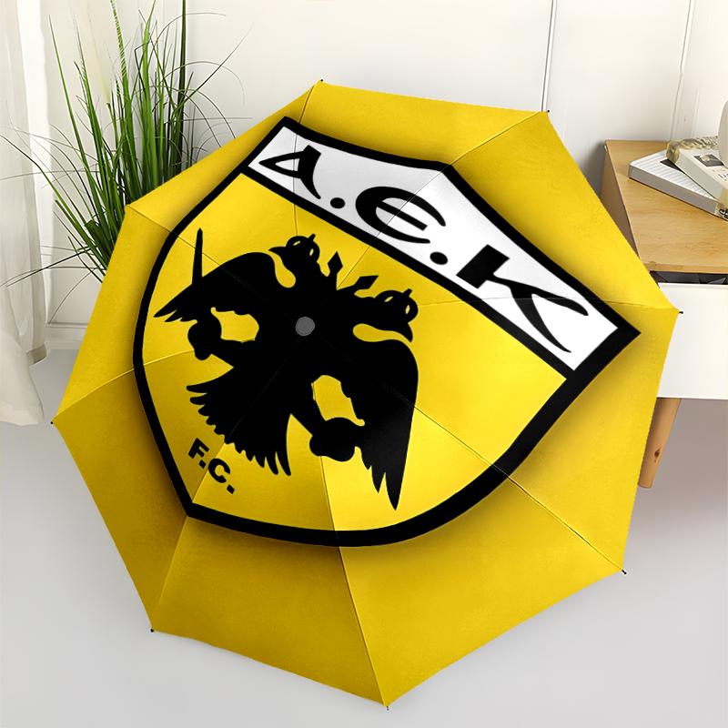Автоматический зонт с принтом логотипа AEK FC, 8 спиц, железный каркас, пластиковая ручка, подходит для путешествий на открытом воздухе и на каждый день, идеальный подарок