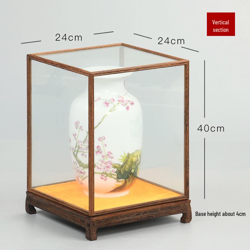 Solid Wood Carved Glass Display Case for Guanyin/Buddha Statue - Dustproof Transparent Cover