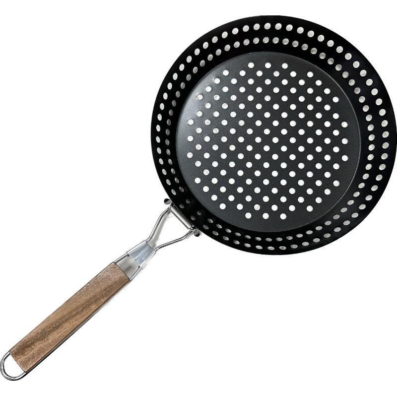 Outdoor Black Folding Circular Barbecue Plate Camping Multi Functional Roast Steak and Barbecue Plate BBQ Folding Non Stick