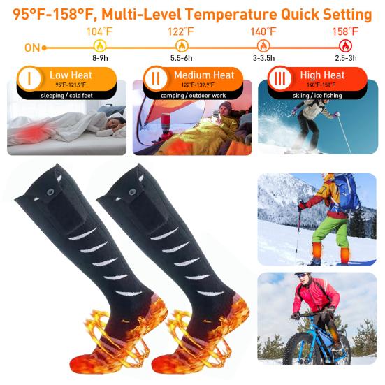 1 пара носков с подогревом, перезаряжаемые, с дистанционным управлением, для мужчин и женщин, электрические носки, моющиеся, для зимы, для катания на лыжах, пешего туризма, кемпинга, согревающие носки