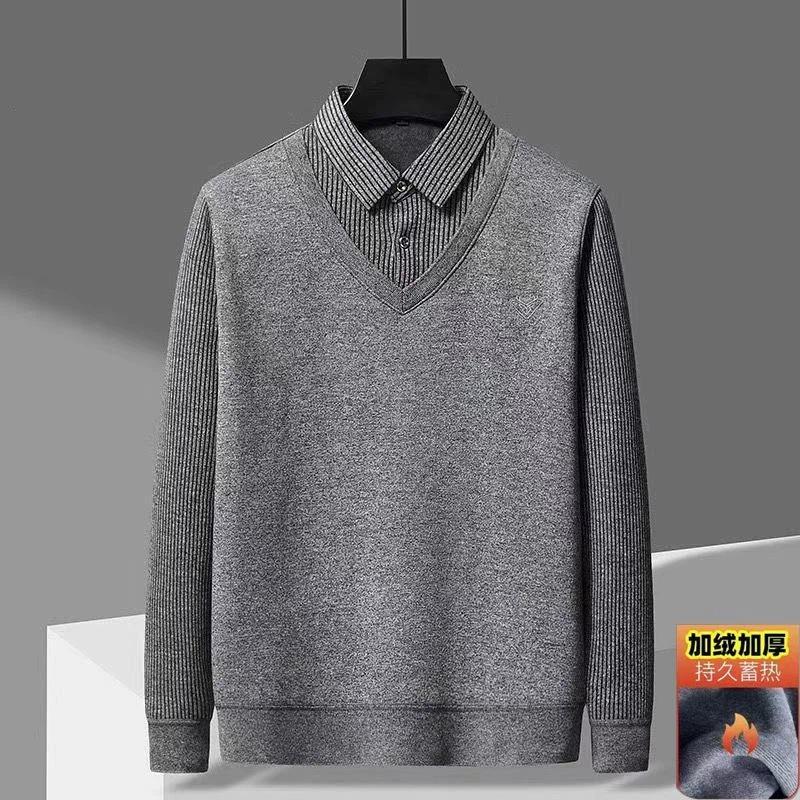 Мужской свитер Мужской зимний с плюшем утолщенный цельный бархатный вязаный деловой теплый свитер под две части