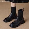 Women Leather Ankle Boots Knitting Chunky Shoes Woman 2025 Trend Winter Low Heels Fashion Dress Walking Snow Boots Mujer Botas