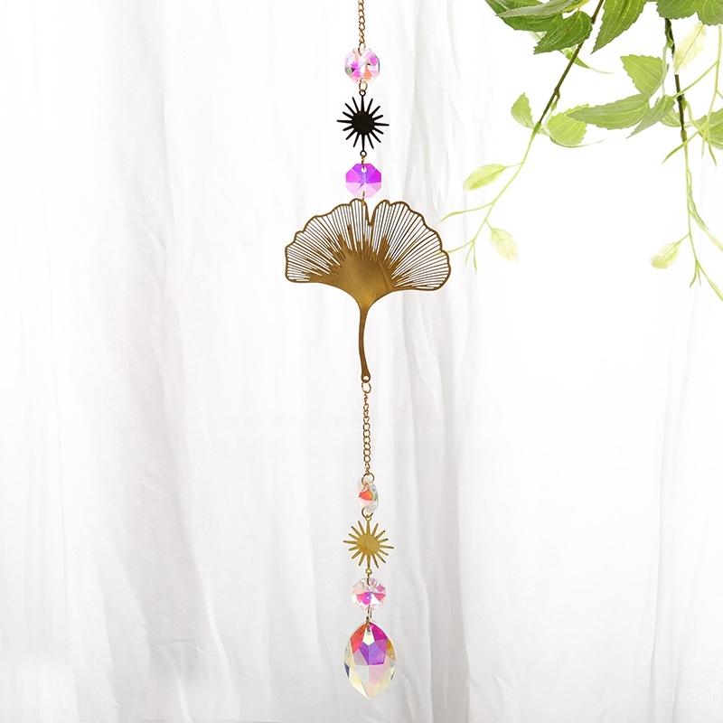 Sun Catcher Clover Ginkgo Leaf Window Hanging Wind Chimes Ornaments Light Catcher Crystal Prism Rainbow Maker Pendants Decor