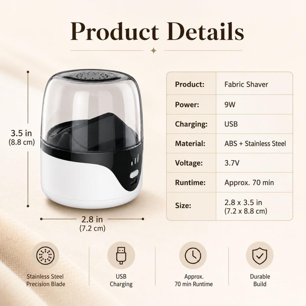 Rechargeable Fabric Shaver, Portable Lint Remover for Clothes, Electric Sweater Shaver with Stainless Steel Blades, USB Fabric Defuzzer for Sweatersl