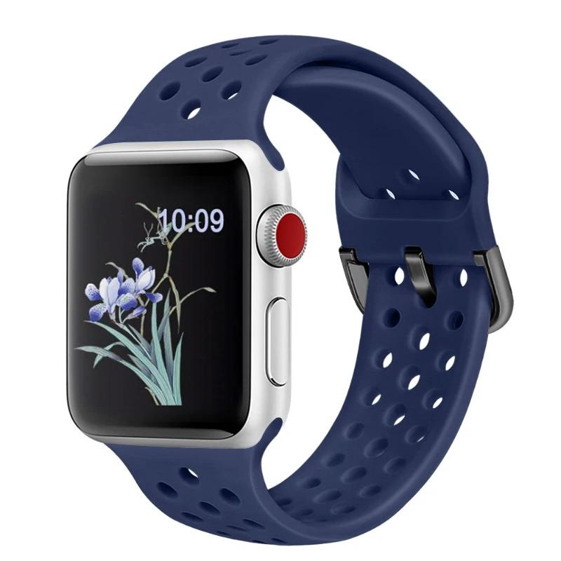 Силиконовый ремешок для Apple Watch Band 45мм 44мм 41мм 42мм 46мм Ultra 2 49мм Спортивный дышащий ремень iWatch 10 9 8 7 6 5 4 SE Correa
