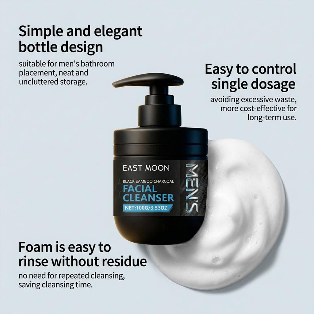Men's Facial Cleanser Deep Cleansing Pore Oil Control with Charcoal Powder Mild Daily Cleansing Facial Refreshing Face Wash