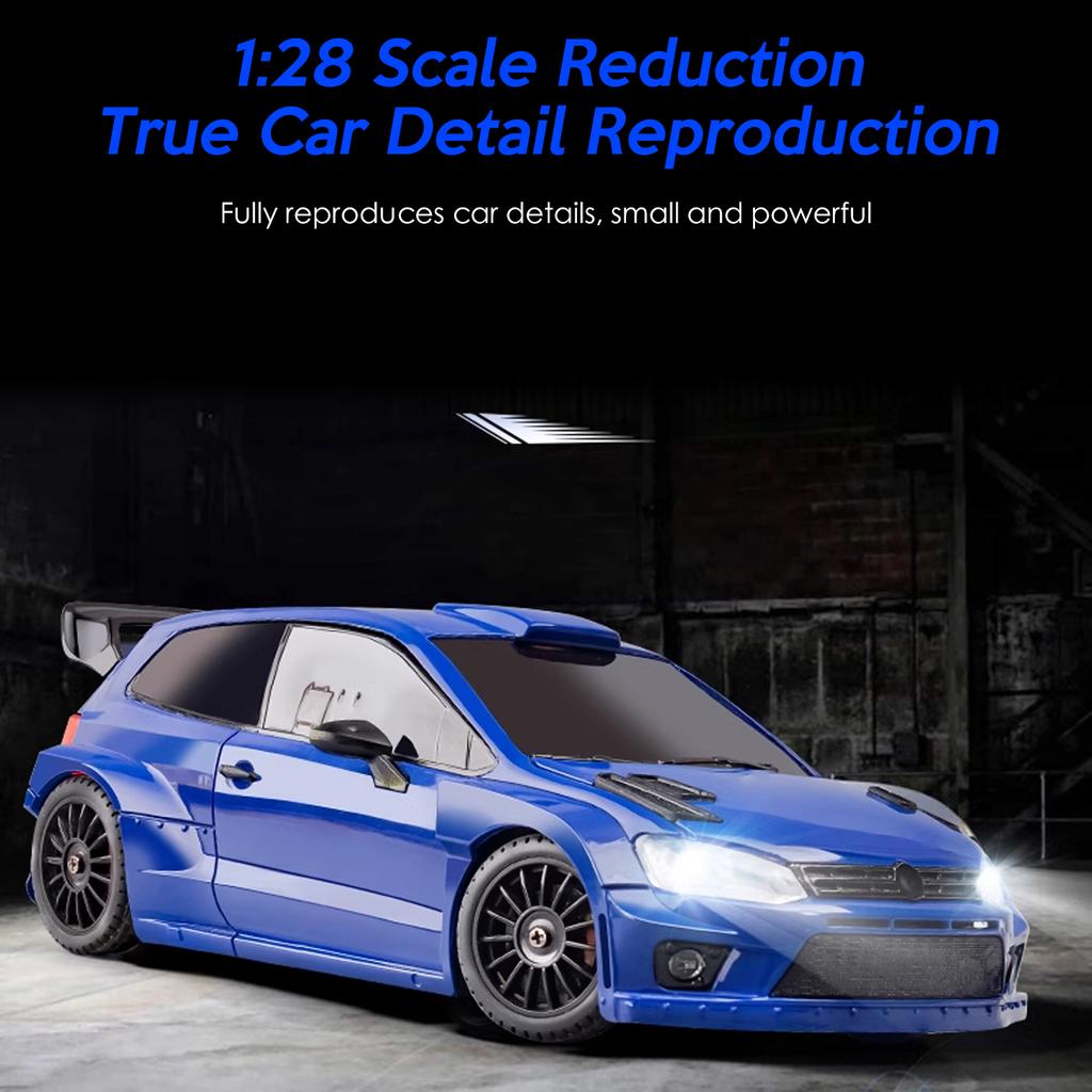 Машинка на радиоуправлении, игрушечная машинка 1/28 2,4 ГГц, полноприводная, со светодиодными фарами, 3 батарейки, шины для дрифта, электрическая