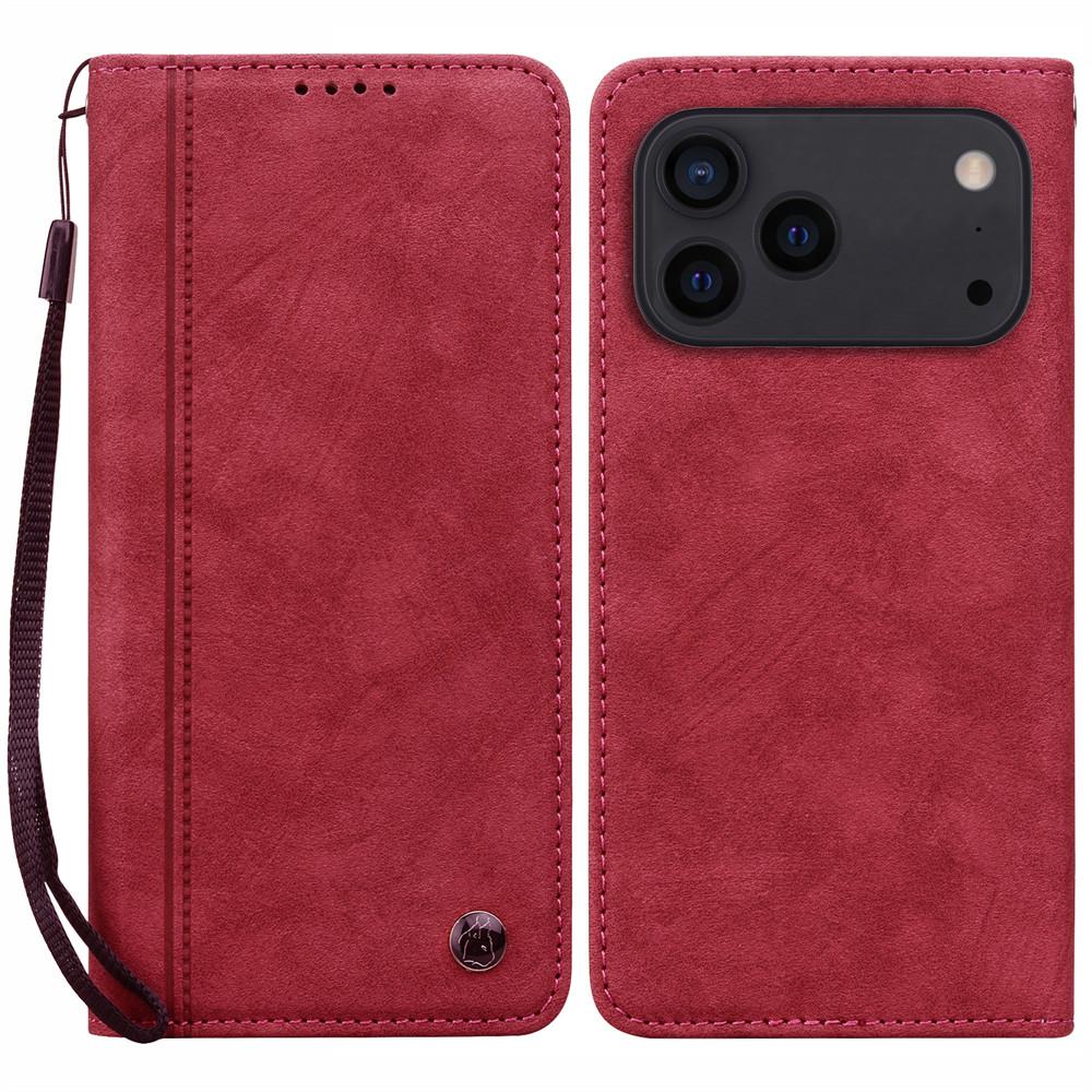 For iPhone 17 Pro Case Lines Pattern Wallet Leather Phone Cover with Strap