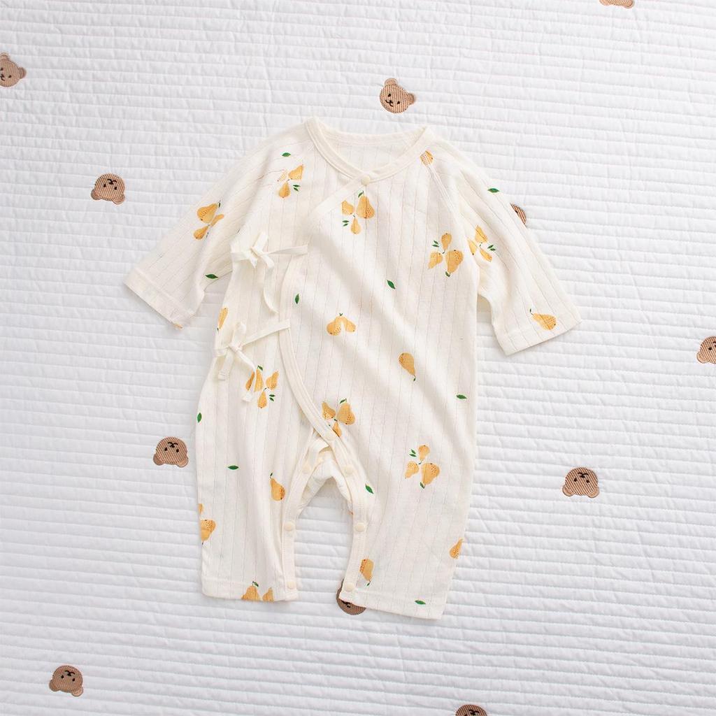 Летний ультратонкий ромпер с длинным рукавом из чистого хлопка для новорожденных с защитой животика – дышащий класс А для комфорта в кондиционированном помещении.