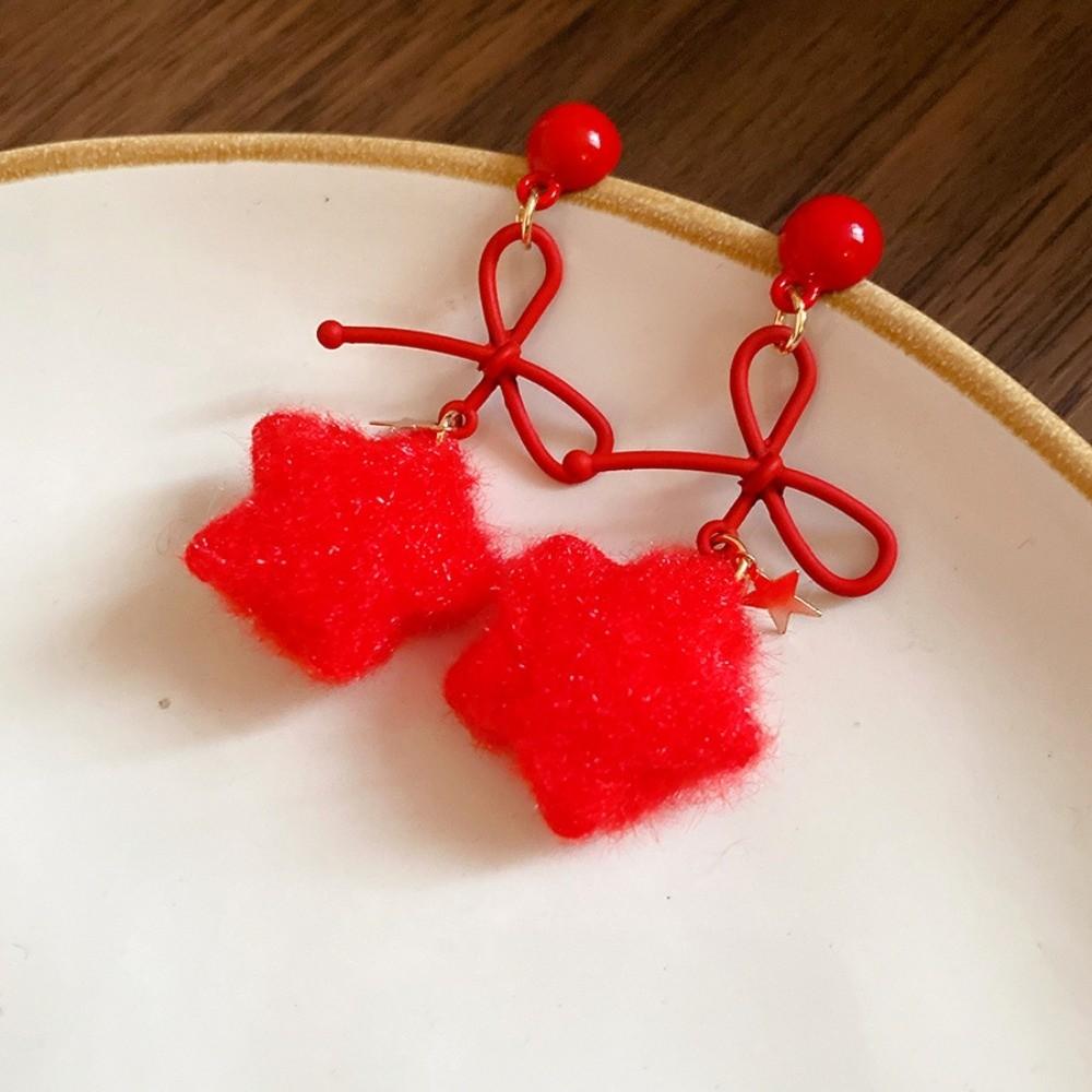 Plush Pendant Winter Bow Star Earrings Stars Y2K Drop Earrings  Autumn and Winter