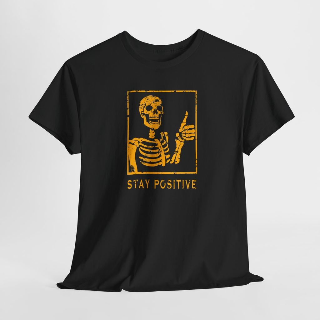 Stall Stay positive skull skeleton thumbs up funny Unisex Heavy Cotton Tee