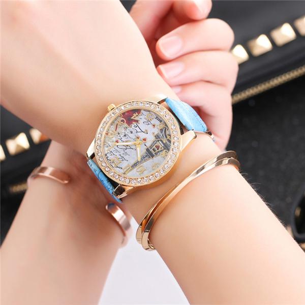 Watch Love Vintage Heart Paris Eiffel Tower Womens Quartz Watch Girls Ladies Casual Wristwatch