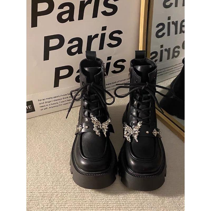 Ботинки Martin от Spice Girl Niche Design Sense of Metal Butterfly, женская новая ретро-корейская версия ботинок All The Platform Ankle Boots
