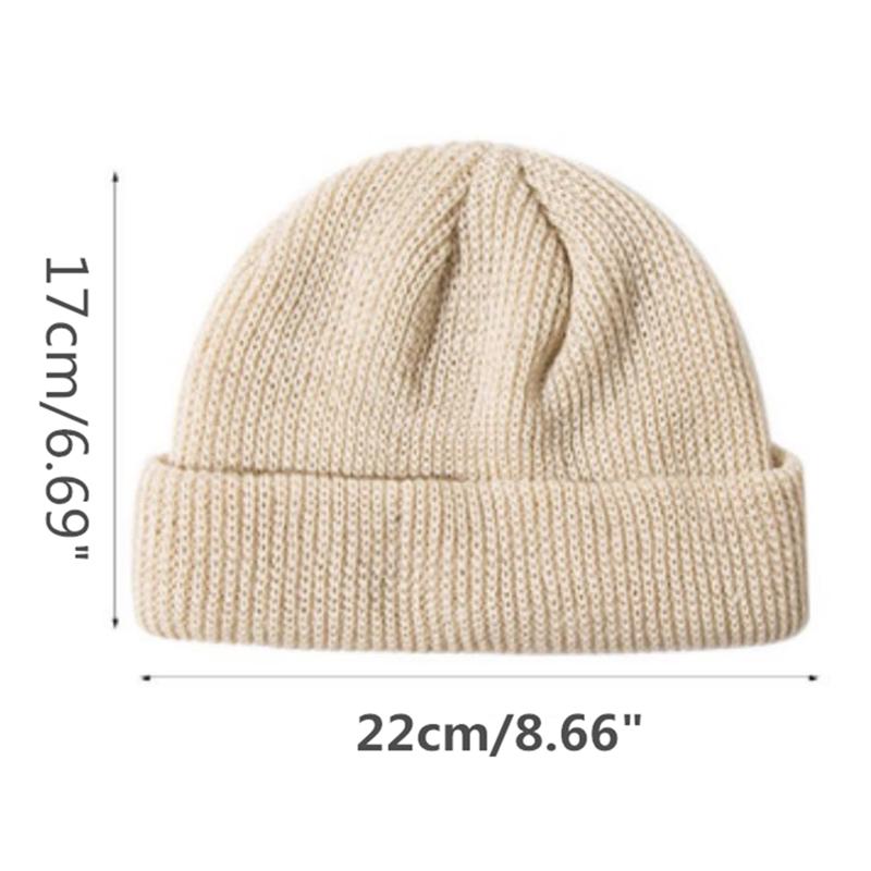 Унисекс, осенне-зимняя ребристая вязаная шапка, мягкая короткая шапка с манжетами для мужчин и женщин, темно-синяя шапка-бини