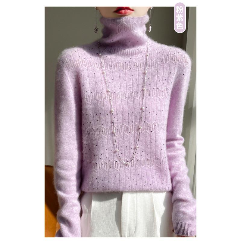 Осень и Зима Первая линия Готовая одежда Вязаные свитера с высоким воротником Шерстяная базовая рубашка для женщин Жаккардовый трикотаж с высоким воротником