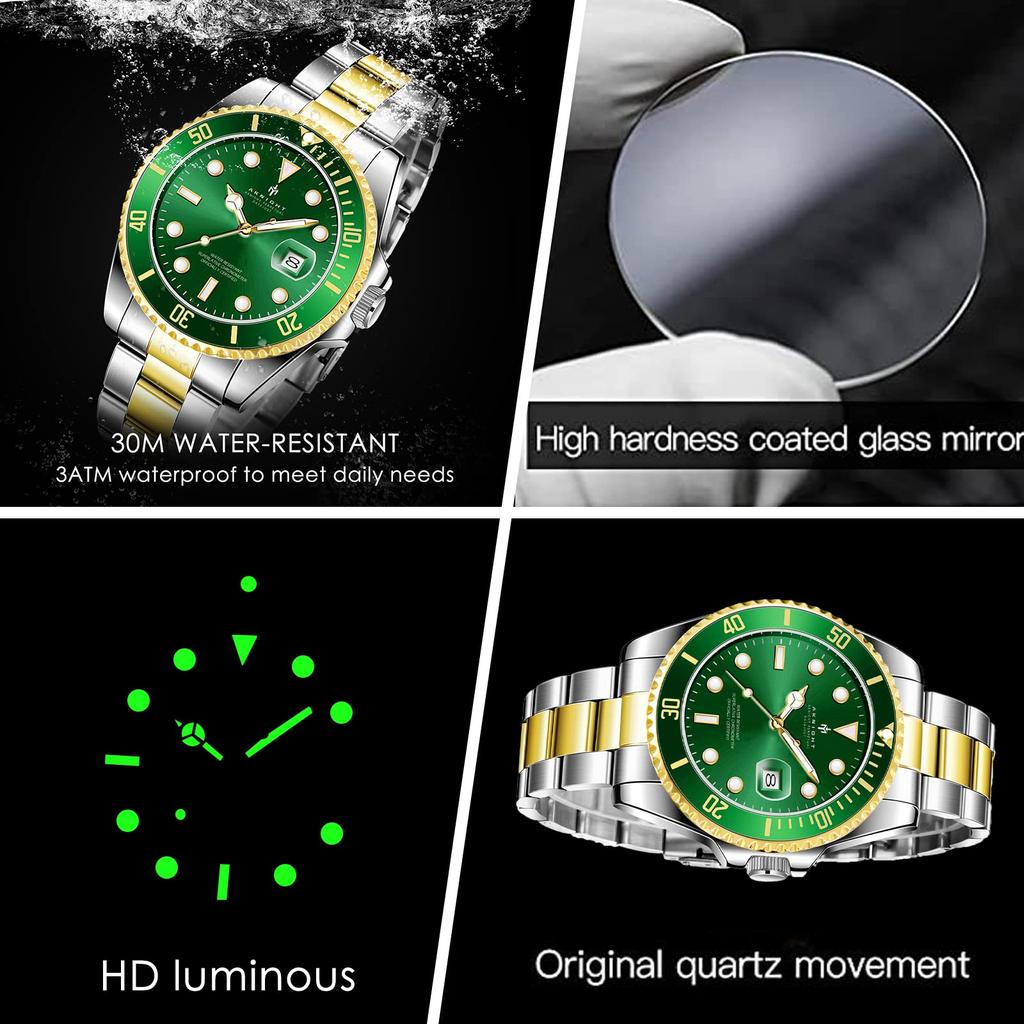 AKNIGHT Analog Stylish Easy To Luminous Arm Stainless Steel Water Resistant To Luminous Japanese Instruction Manual Men's Watch, Anti-Reverse Bezel,