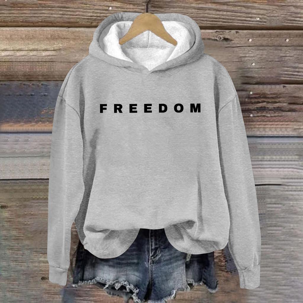 Women's Loose And Comfortable Round Neck Long Sleeved Hooded Sweatshirt With Printed Text