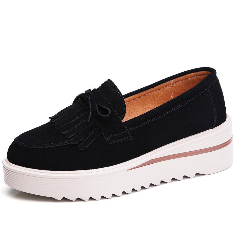 Модная женская обувь BlackSneaker Ballet из коровьей замши на плоской платформе, женские туфли Slip On, женские мокасины, обувь для отдыха