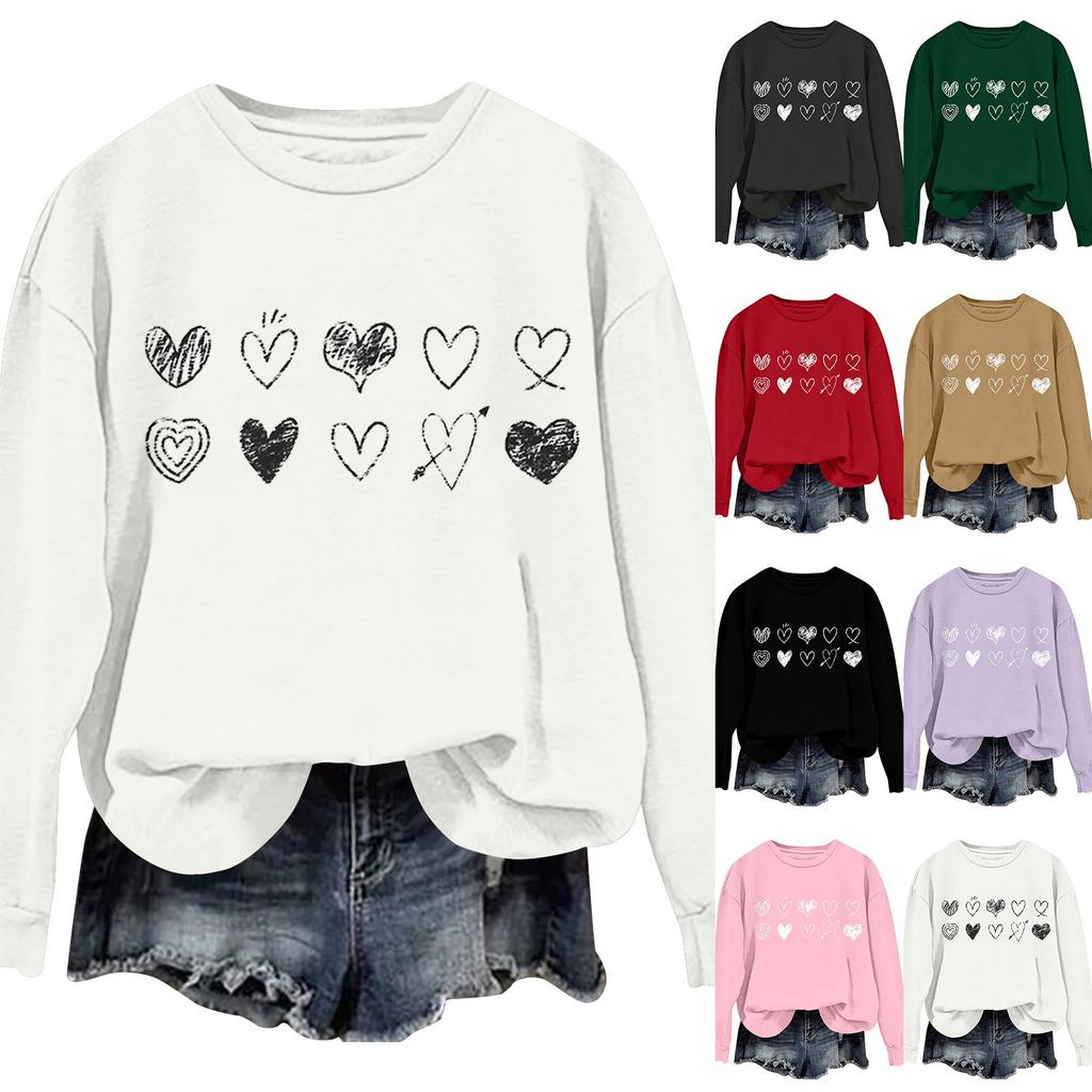 Women's Fashion Casual Round Neck Loose Long Sleeve Valentine's Day Printed Sweatshirt