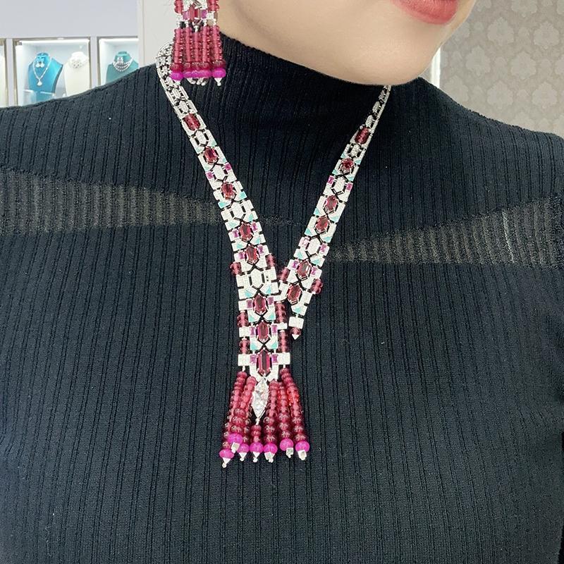 Купить Латунное Ожерелье с Красной Бусиной и Кисточкой Онлайн Винтажное Элегантное Ручной Работы Эмаль Фианит Дубай Женские Украшения