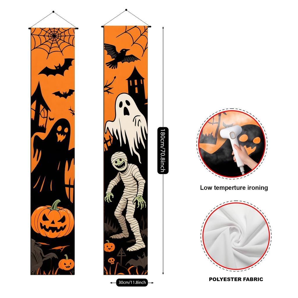 Halloween Porch Sign Couple 1 Pair Polyester 30x180cm Indoor Outdoor Decor