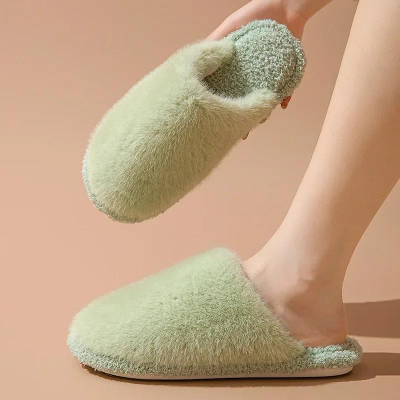 Fashion Women Slippers Autumn/winter Cotton Plush Flat Bottomed Shoes Comfort Warm Lightweight Home Cotton Slippers Chanclas Mujer