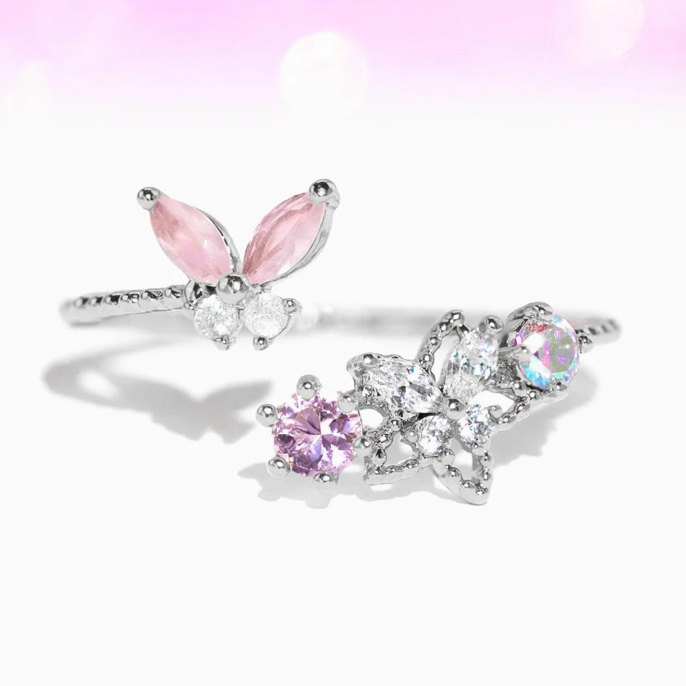 Chic Delicate Bling Colorful Zircon Flower Butterfly Rings For Women Girl Fashion Vintage Zircon Adjustable Wedding Jewelry Gift 2