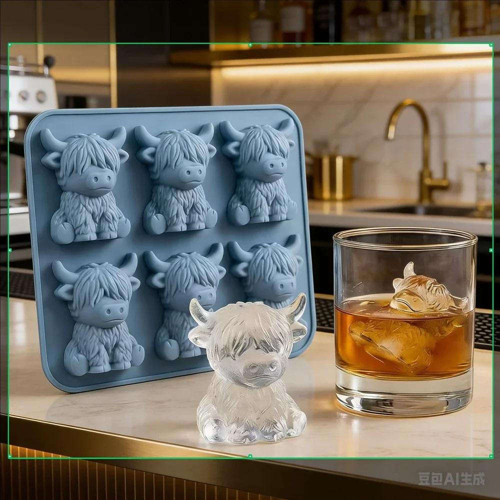 1-6 Кубиков 3D Шотландская Корова Силиконовая Форма для Помадки, Шоколада, Конфет, Печенья, Торта, Свечей, Мыла, Поделок, Форма для Выпечки, Декорация, Кондитерский DIY Инструмент