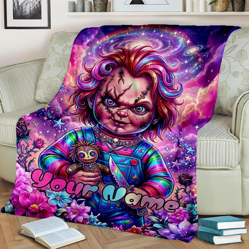 1PC Custom Name Cosmic Child's Play flannel blanket versatile,all-season throw suitable for the living room,bedroom,camping,travel,and gift