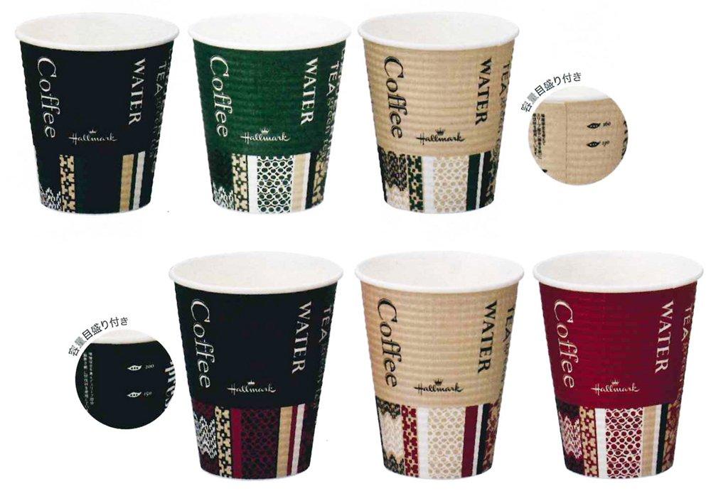 Коммерческие термоизолированные бумажные стаканы, 210 мл, упаковка 50 штук, тисненые, Hallmark Cafe, градуировка объема, 3 цвета (застекленный), Сделано в Японии, C2150EC