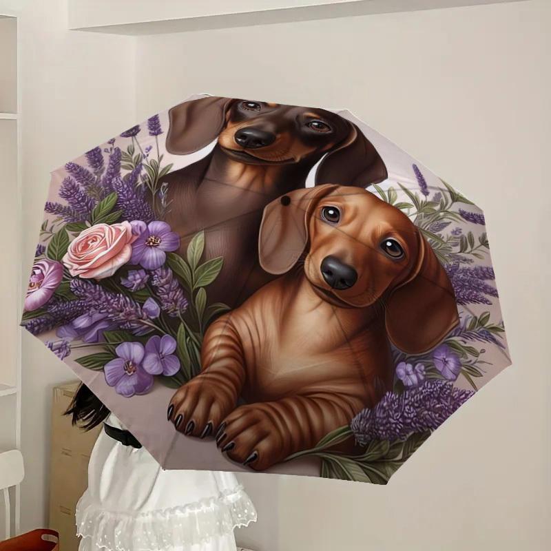1pc Dachshund Floral Portrait Umbrella with Plastic Handle,Suitable for All Seasons Home Travel Outdoor UmbrellaDD299