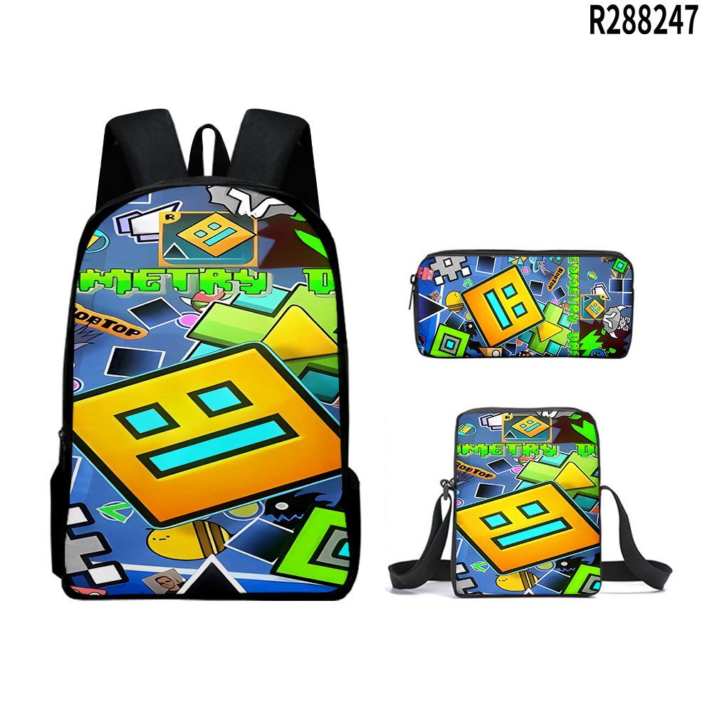 Набор из 3 шт. Школьные сумки Детские сумки 3D Новый продукт Geometry Dash Школьный рюкзак для ученика Сумка через плечо Пенал Рюкзаки