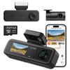 Видеорегистратор 70mai Dash Cam T400 с 3 камерами и картой SD на 64 ГБ. Функции включают инфракрасную ночную съемку, ночную парковку, совместимость со смартфоном и ПК, питание от 12 В