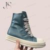 R-o Design Boots Cyan Leather High Top Shoes Geobasket Men Shoe Zipper Jumbo Laces Cyan Cowhide Women Casual Sneaker Ankle Boot