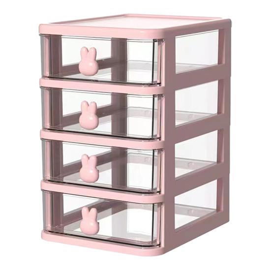 Storage Box Plastic Drawer Desk Organizer Clear Multi-Layer Desktop Storage Box with Bunny Handles Large Capacity Office Supplies