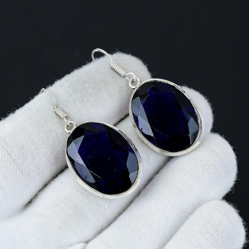 Amazing Blue Sapphire Gemstone Earrings, 925 Sterling Silver Earring, Handmade Boho Silver Jewelry Dangle Earrings, Party Wear Gifts