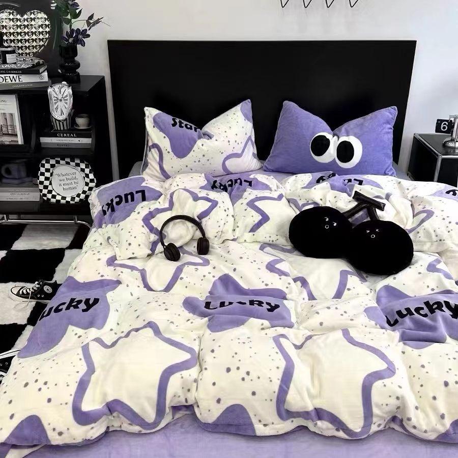 Комплект из трех простыней из стираного хлопка с рисунком «Бабочка» из четырех предметов, простыня для студенческого общежития