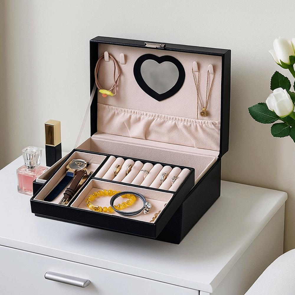 PU Jewelry Storage Box Dustproof Cosmetics Box Multifunctional Double Layer Jewelry Box  for Home