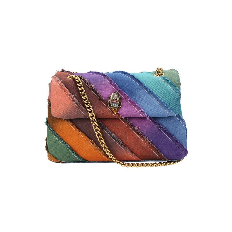 Women's Colorful Denim Tote Bag Rainbow Patchwork Eagle Head Magnetic Closure Shoulder Bag Medium PU Material 27*9*17cm